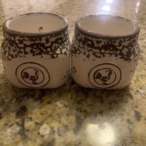 Rustic White and Brown Rooster small ceramic containers